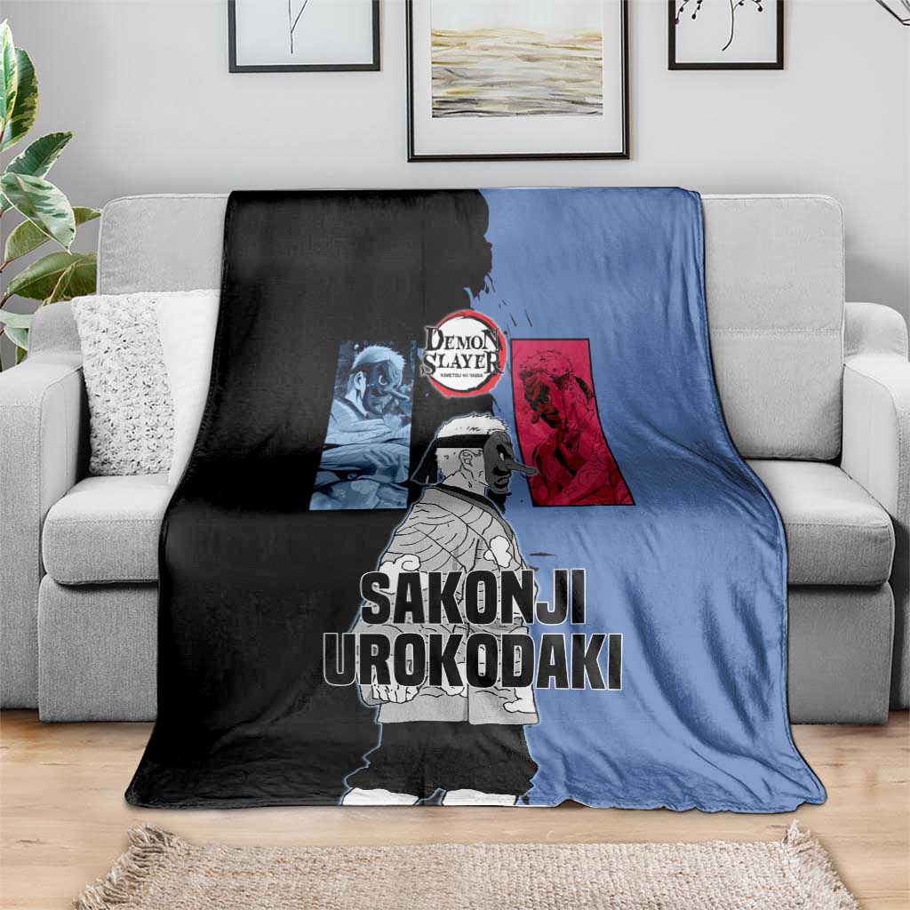 Sakonji Urokodaki from Demon Slayer Blanket with Blue and Black Split Background and Cloud Kimono Water Style Manga Design - The Mazicc