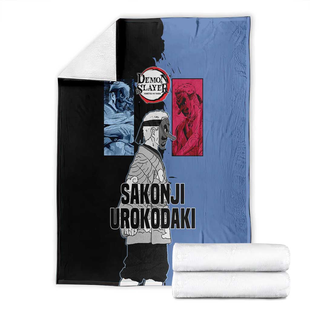 Sakonji Urokodaki from Demon Slayer Blanket with Blue and Black Split Background and Cloud Kimono Water Style Manga Design - The Mazicc