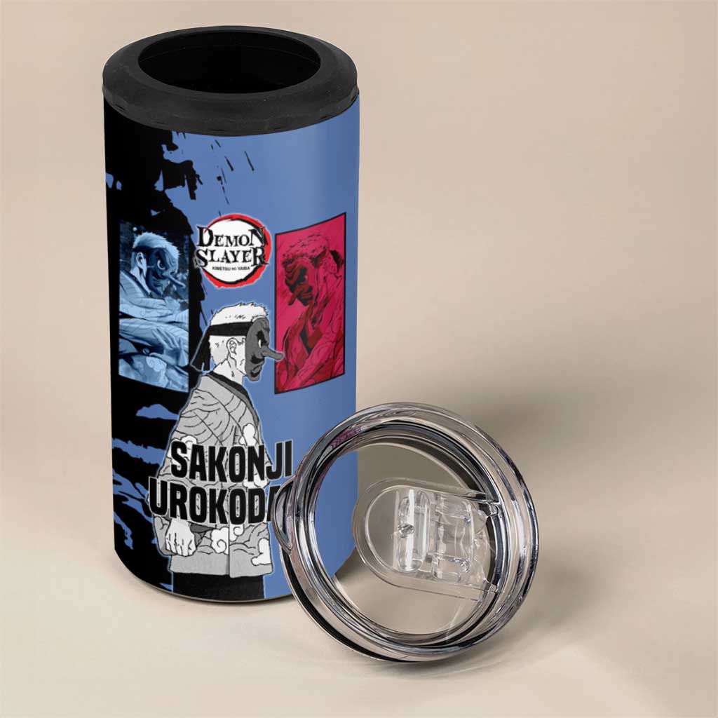 Sakonji Urokodaki from Demon Slayer 4 in 1 Can Cooler Tumbler with Blue and Black Split Background and Cloud Kimono Water Style Manga Design - The Mazicc