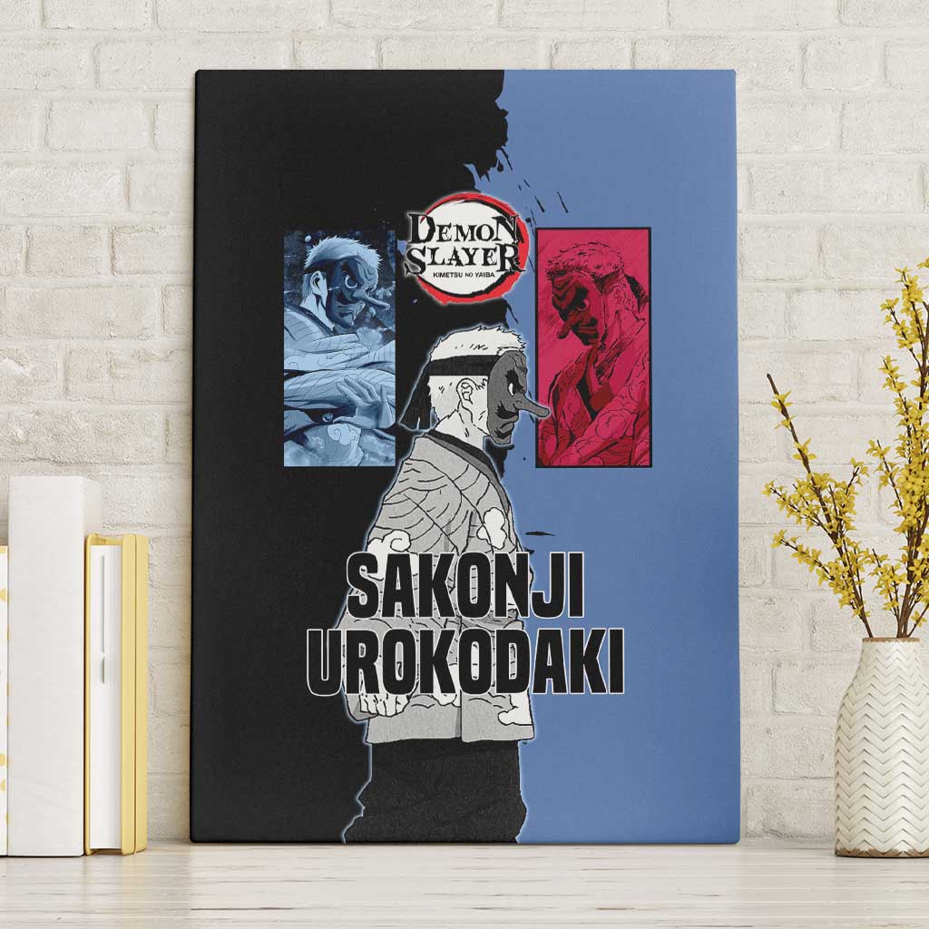 Sakonji Urokodaki from Demon Slayer Canvas Wall Art with Blue and Black Split Background and Cloud Kimono Water Style Manga Design - The Mazicc