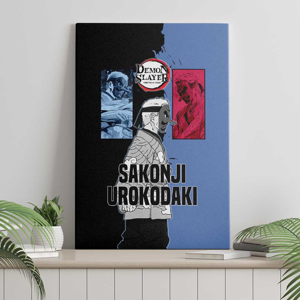 Sakonji Urokodaki from Demon Slayer Canvas Wall Art with Blue and Black Split Background and Cloud Kimono Water Style Manga Design - The Mazicc