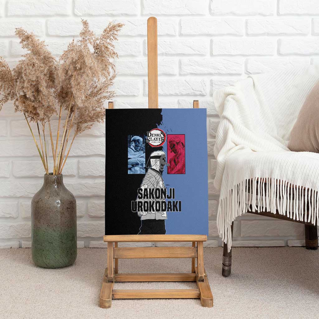 Sakonji Urokodaki from Demon Slayer Canvas Wall Art with Blue and Black Split Background and Cloud Kimono Water Style Manga Design - The Mazicc