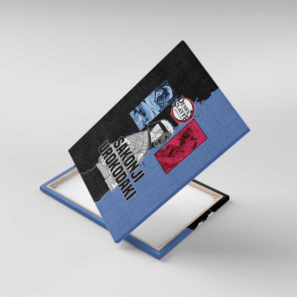 Sakonji Urokodaki from Demon Slayer Canvas Wall Art with Blue and Black Split Background and Cloud Kimono Water Style Manga Design - The Mazicc