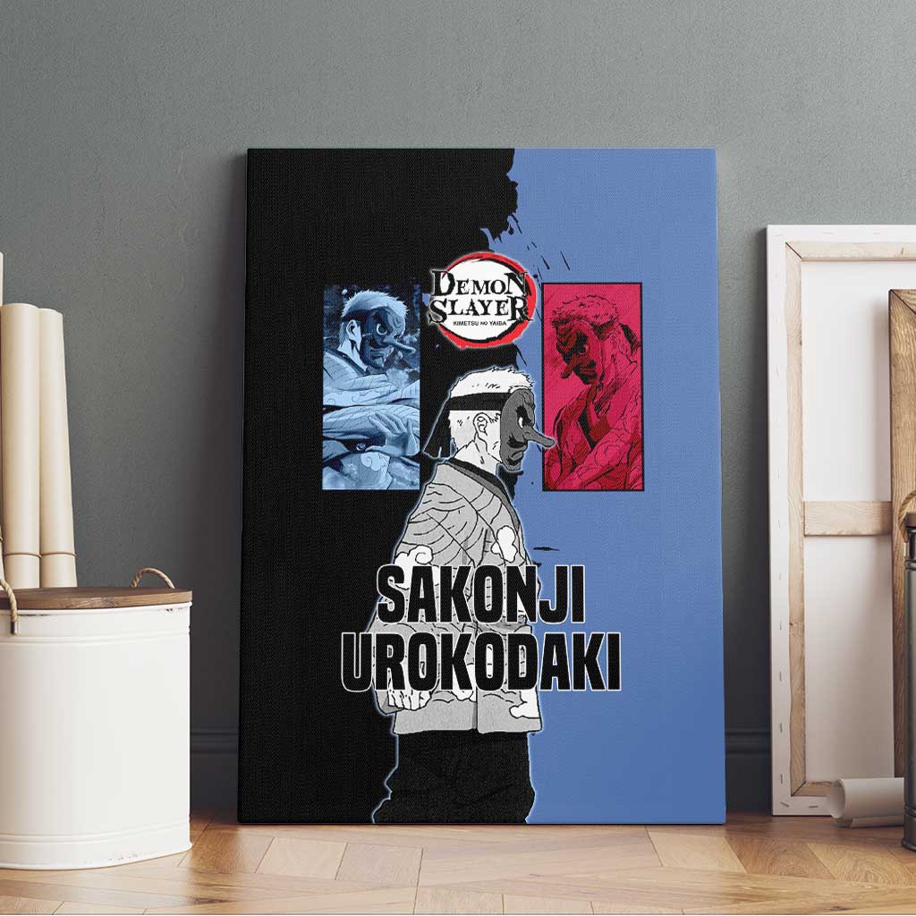 Sakonji Urokodaki from Demon Slayer Canvas Wall Art with Blue and Black Split Background and Cloud Kimono Water Style Manga Design - The Mazicc