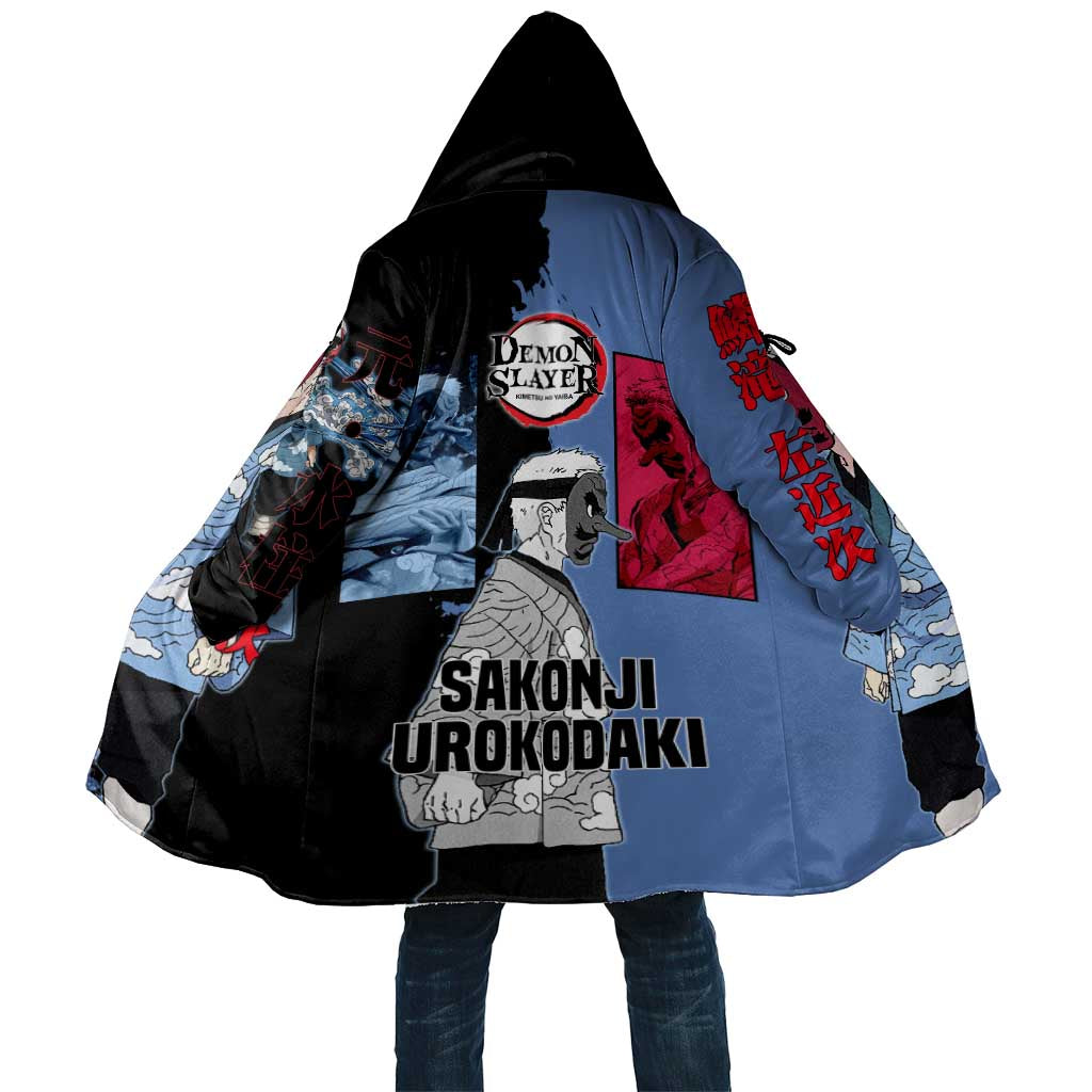 Sakonji Urokodaki from Demon Slayer Cloak with Blue and Black Split Background and Cloud Kimono Water Style Manga Design - The Mazicc