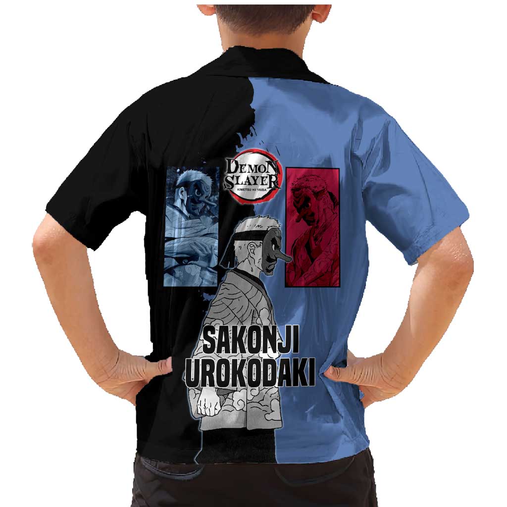 Sakonji Urokodaki from Demon Slayer Family Matching Mermaid Dress and Hawaiian Shirt with Blue and Black Split Background and Cloud Kimono Water Style Manga Design - The Mazicc