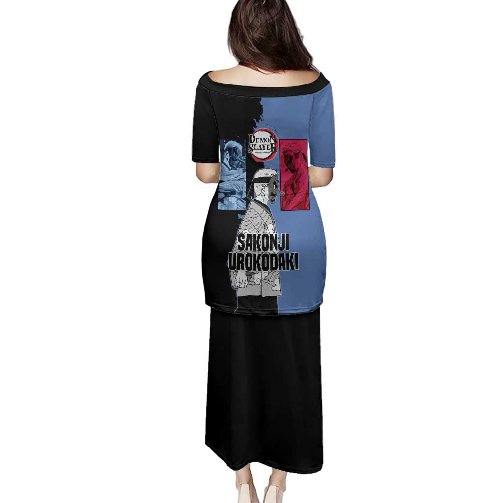 Sakonji Urokodaki from Demon Slayer Family Matching Puletasi and Hawaiian Shirt with Blue and Black Split Background and Cloud Kimono Water Style Manga Design - The Mazicc