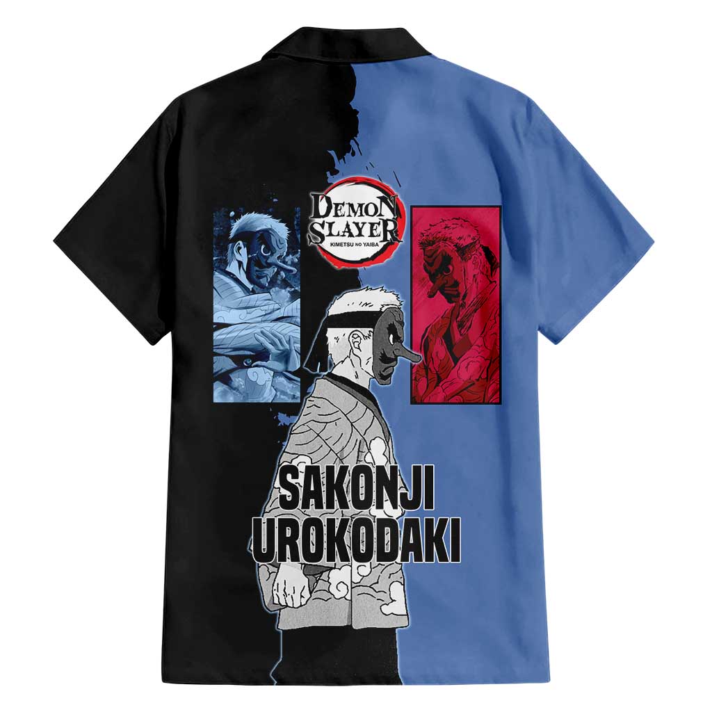 Sakonji Urokodaki from Demon Slayer Family Matching Short Sleeve Bodycon Dress and Hawaiian Shirt with Blue and Black Split Background and Cloud Kimono Water Style Manga Design - The Mazicc