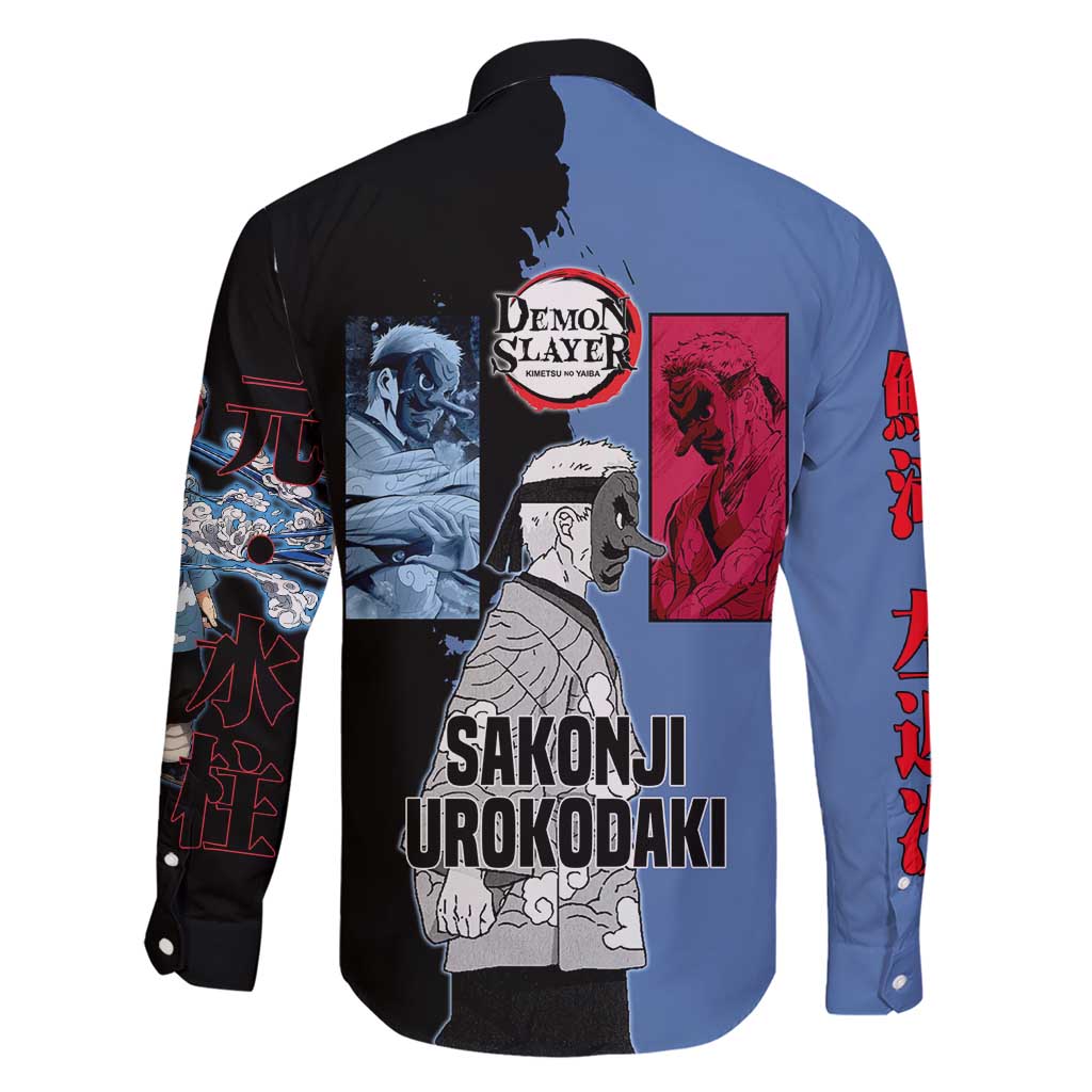 Sakonji Urokodaki from Demon Slayer Family Matching Short Sleeve Bodycon Dress and Hawaiian Shirt with Blue and Black Split Background and Cloud Kimono Water Style Manga Design - The Mazicc