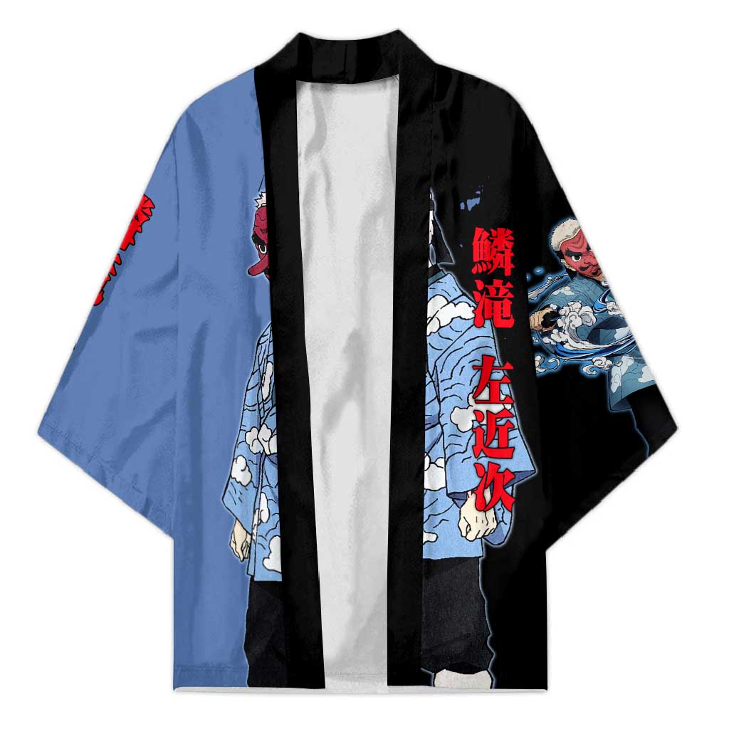 Sakonji Urokodaki from Demon Slayer Kimono with Blue and Black Split Background and Cloud Kimono Water Style Manga Design - The Mazicc