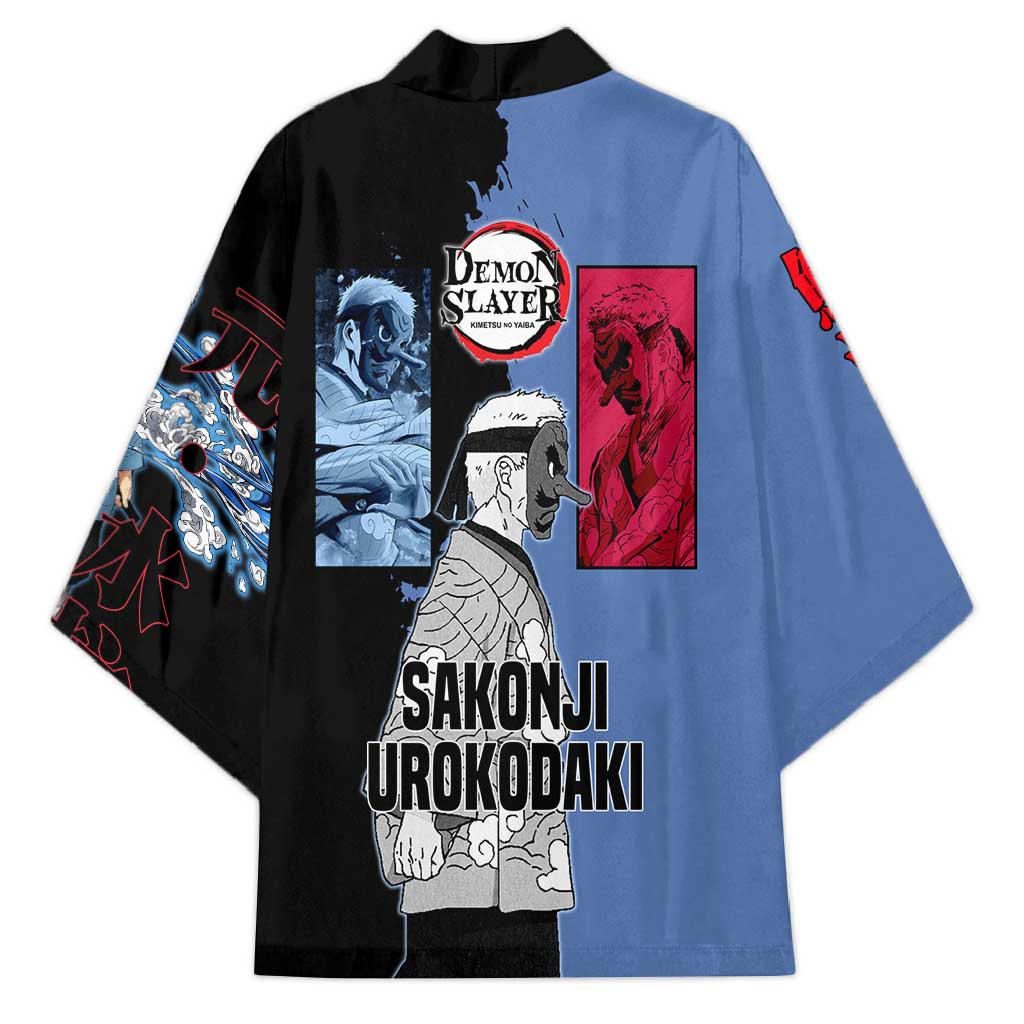 Sakonji Urokodaki from Demon Slayer Kimono with Blue and Black Split Background and Cloud Kimono Water Style Manga Design - The Mazicc