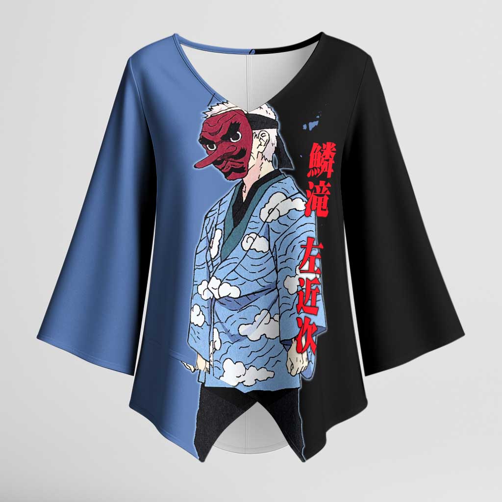 Sakonji Urokodaki from Demon Slayer Kimono Sleeve Blouse with Blue and Black Split Background and Cloud Kimono Water Style Manga Design - The Mazicc