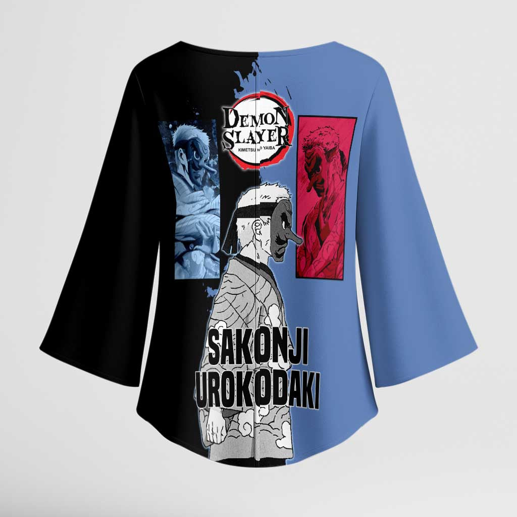 Sakonji Urokodaki from Demon Slayer Kimono Sleeve Blouse with Blue and Black Split Background and Cloud Kimono Water Style Manga Design - The Mazicc