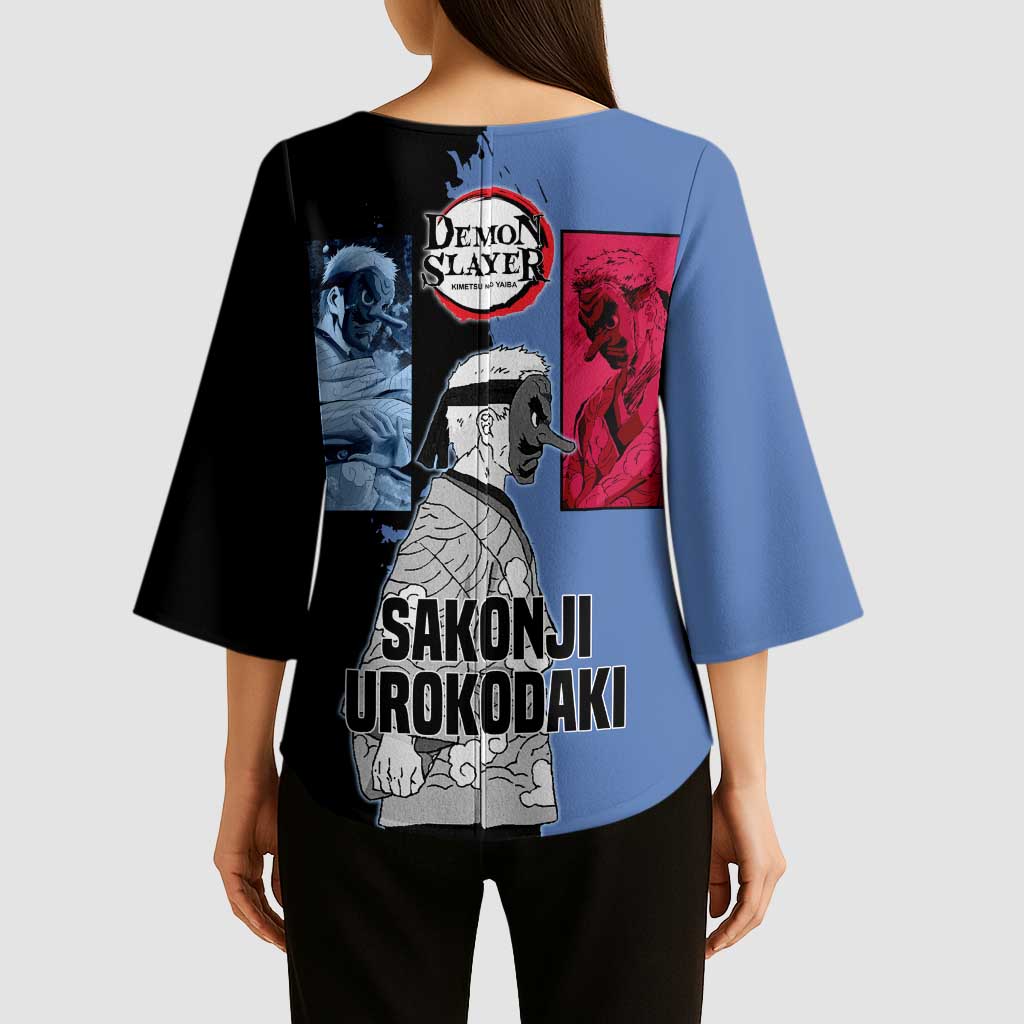 Sakonji Urokodaki from Demon Slayer Kimono Sleeve Blouse with Blue and Black Split Background and Cloud Kimono Water Style Manga Design - The Mazicc