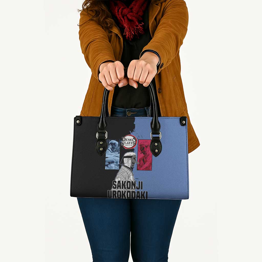 Sakonji Urokodaki from Demon Slayer Leather Bag with Blue and Black Split Background and Cloud Kimono Water Style Manga Design - The Mazicc