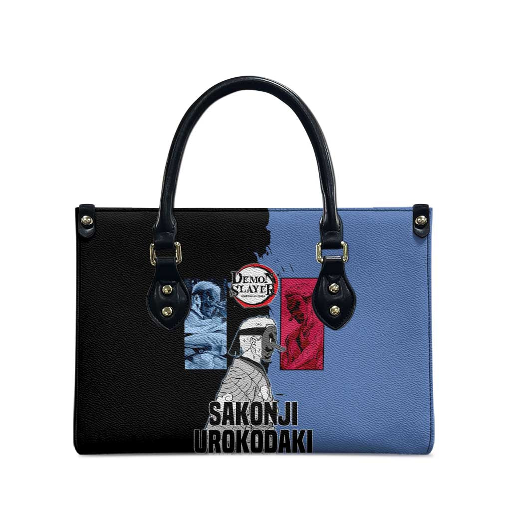 Sakonji Urokodaki from Demon Slayer Leather Bag with Blue and Black Split Background and Cloud Kimono Water Style Manga Design - The Mazicc