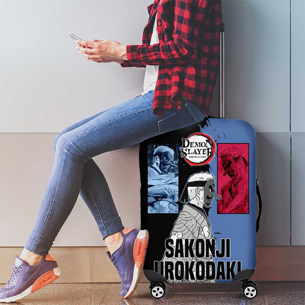 Sakonji Urokodaki from Demon Slayer Luggage Cover with Blue and Black Split Background and Cloud Kimono Water Style Manga Design - The Mazicc