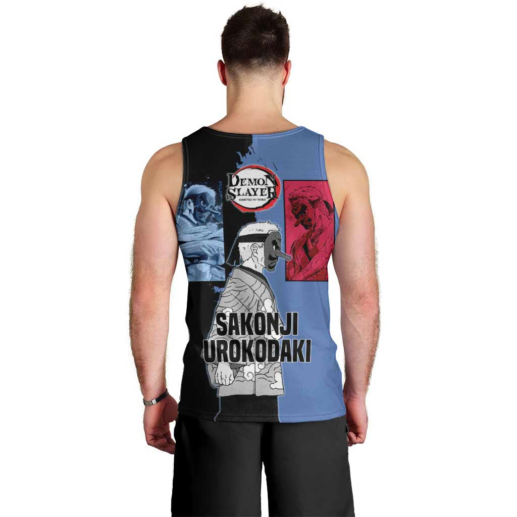 Sakonji Urokodaki from Demon Slayer Men Tank Top with Blue and Black Split Background and Cloud Kimono Water Style Manga Design - The Mazicc