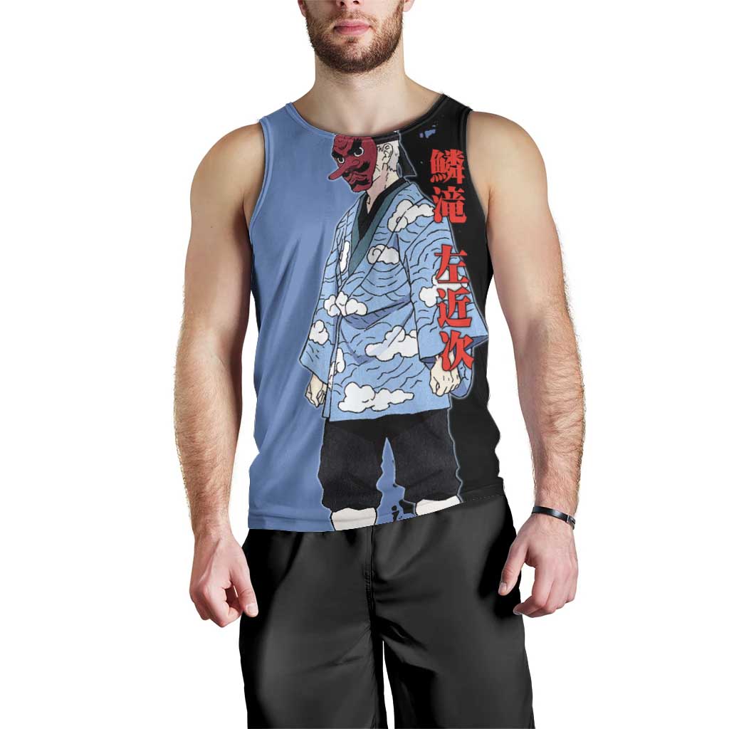 Sakonji Urokodaki from Demon Slayer Men Tank Top with Blue and Black Split Background and Cloud Kimono Water Style Manga Design - The Mazicc