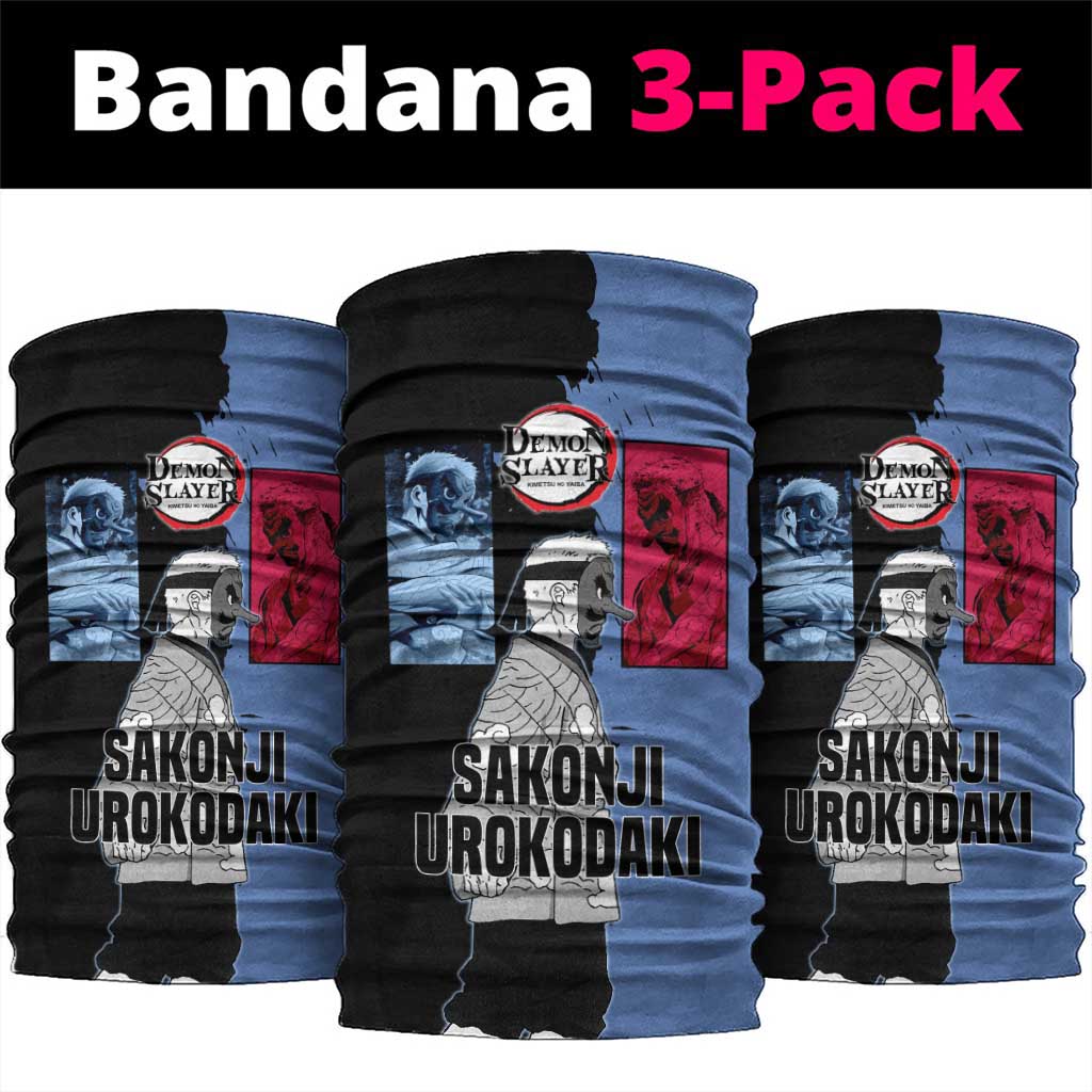 Sakonji Urokodaki from Demon Slayer Neck Gaiter with Blue and Black Split Background and Cloud Kimono Water Style Manga Design - The Mazicc