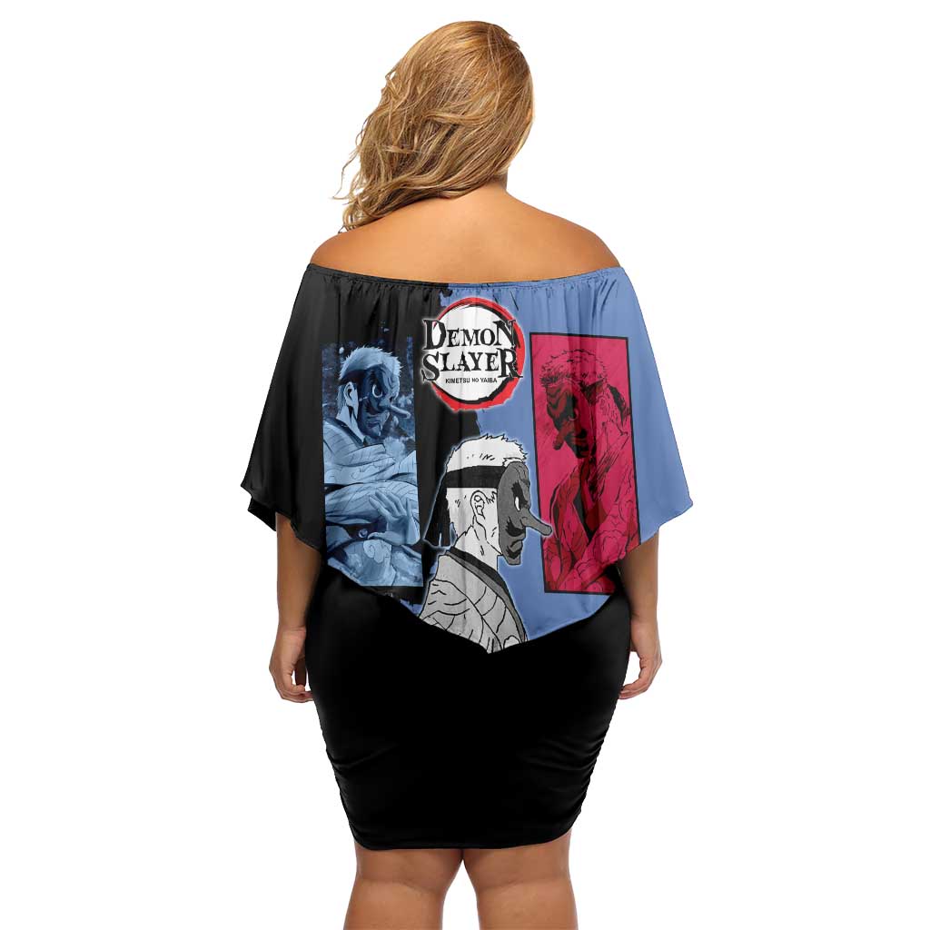 Sakonji Urokodaki from Demon Slayer Off Shoulder Short Dress with Blue and Black Split Background and Cloud Kimono Water Style Manga Design - The Mazicc