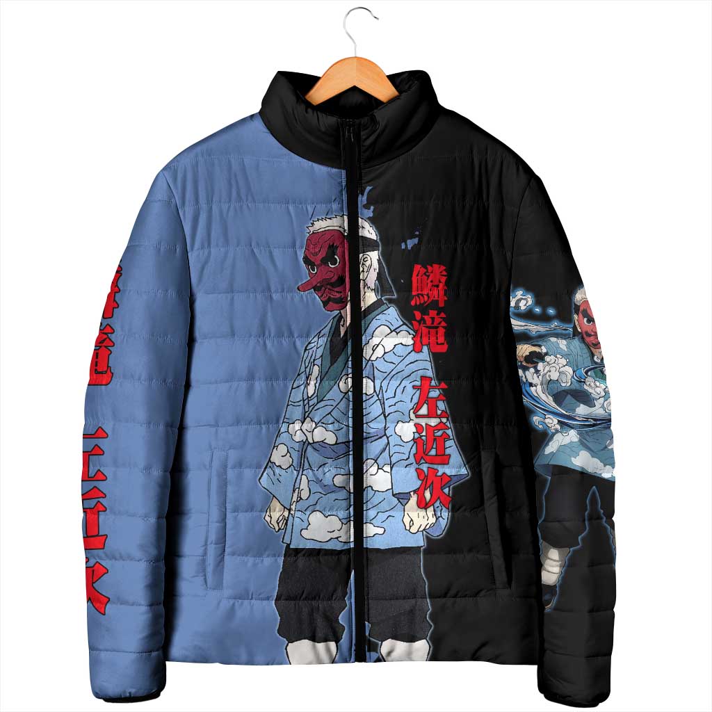 Sakonji Urokodaki from Demon Slayer Padded Jacket with Blue and Black Split Background and Cloud Kimono Water Style Manga Design - The Mazicc