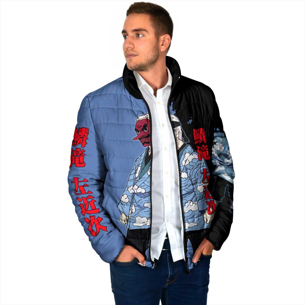 Sakonji Urokodaki from Demon Slayer Padded Jacket with Blue and Black Split Background and Cloud Kimono Water Style Manga Design - The Mazicc