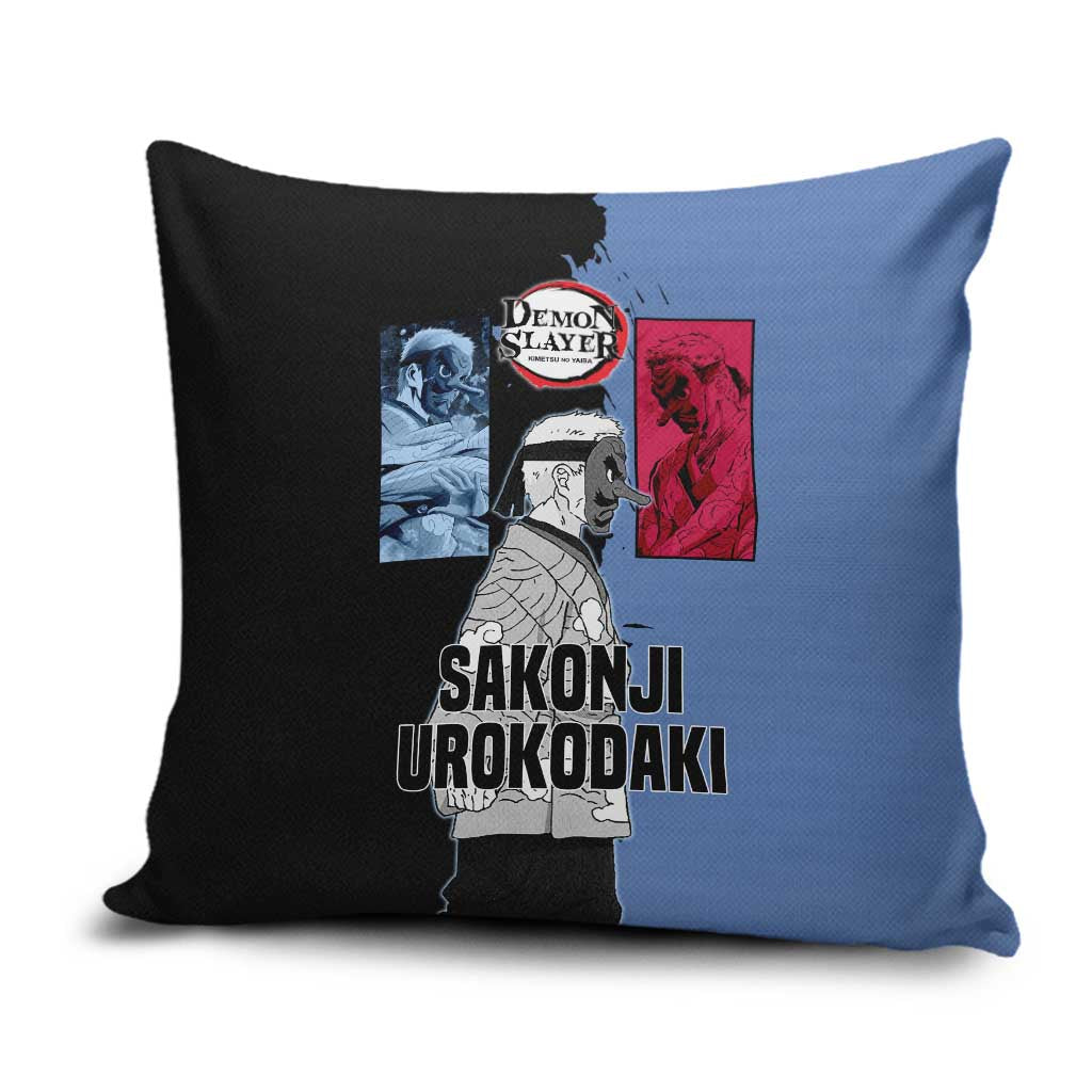 Sakonji Urokodaki from Demon Slayer Pillow Cover with Blue and Black Split Background and Cloud Kimono Water Style Manga Design - The Mazicc