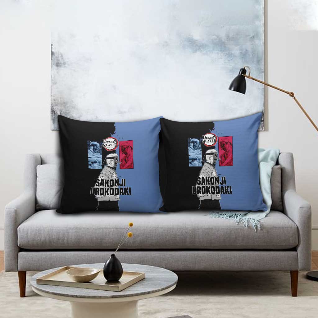 Sakonji Urokodaki from Demon Slayer Pillow Cover with Blue and Black Split Background and Cloud Kimono Water Style Manga Design - The Mazicc