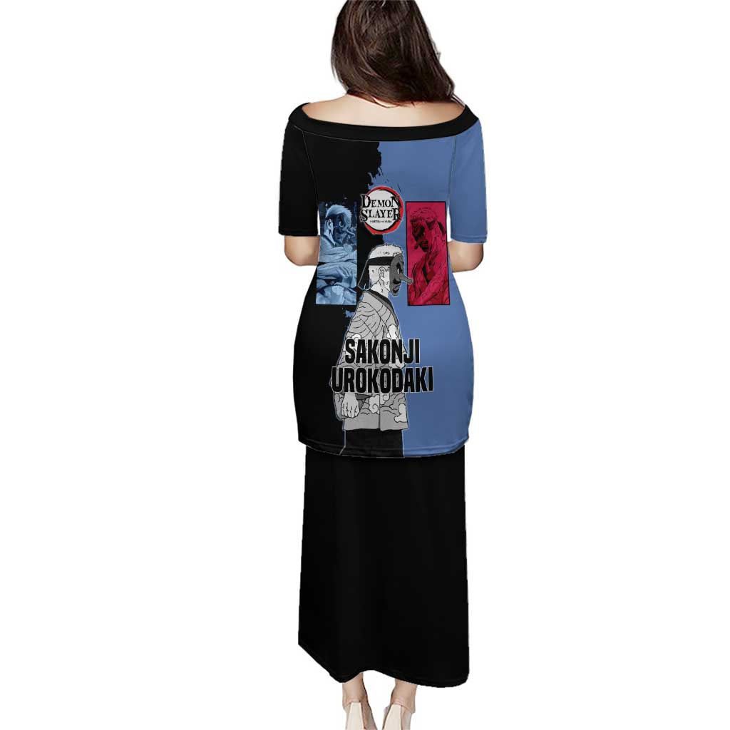 Sakonji Urokodaki from Demon Slayer Puletasi with Blue and Black Split Background and Cloud Kimono Water Style Manga Design - The Mazicc