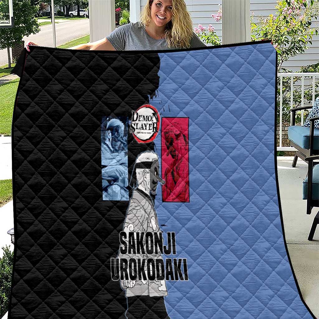 Sakonji Urokodaki from Demon Slayer Quilt with Blue and Black Split Background and Cloud Kimono Water Style Manga Design - The Mazicc
