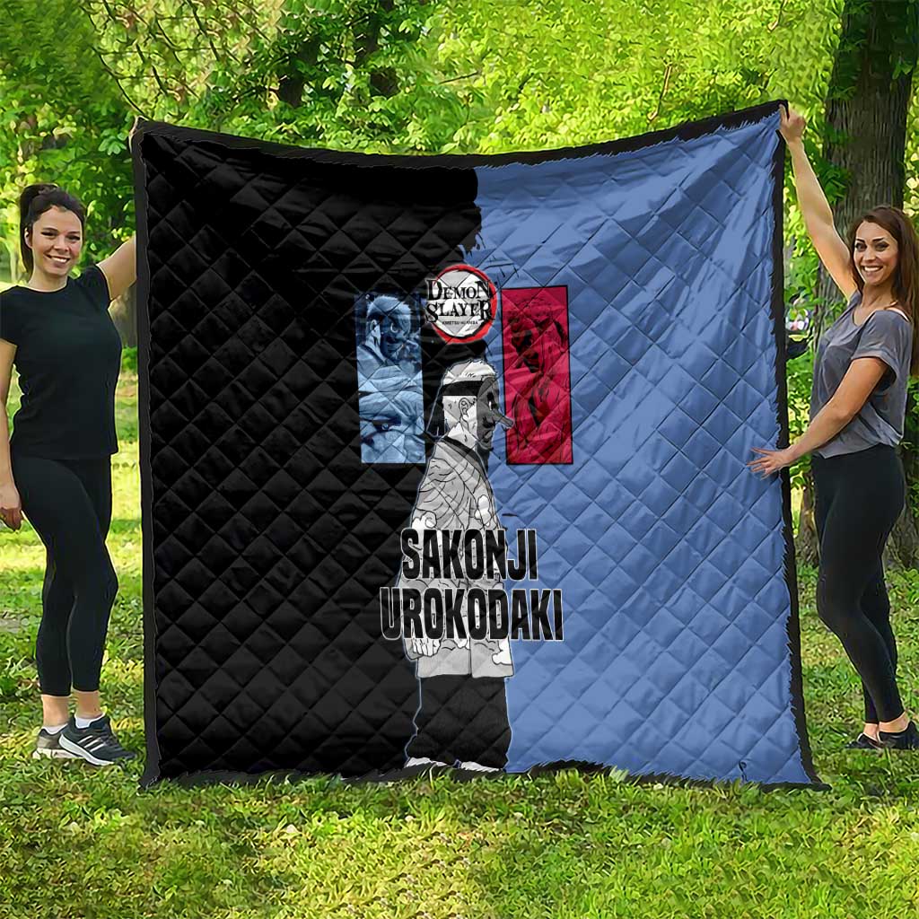 Sakonji Urokodaki from Demon Slayer Quilt with Blue and Black Split Background and Cloud Kimono Water Style Manga Design - The Mazicc