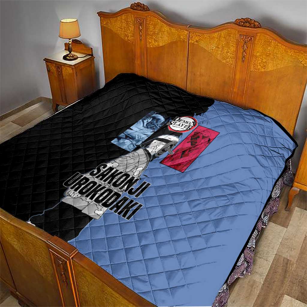 Sakonji Urokodaki from Demon Slayer Quilt with Blue and Black Split Background and Cloud Kimono Water Style Manga Design - The Mazicc