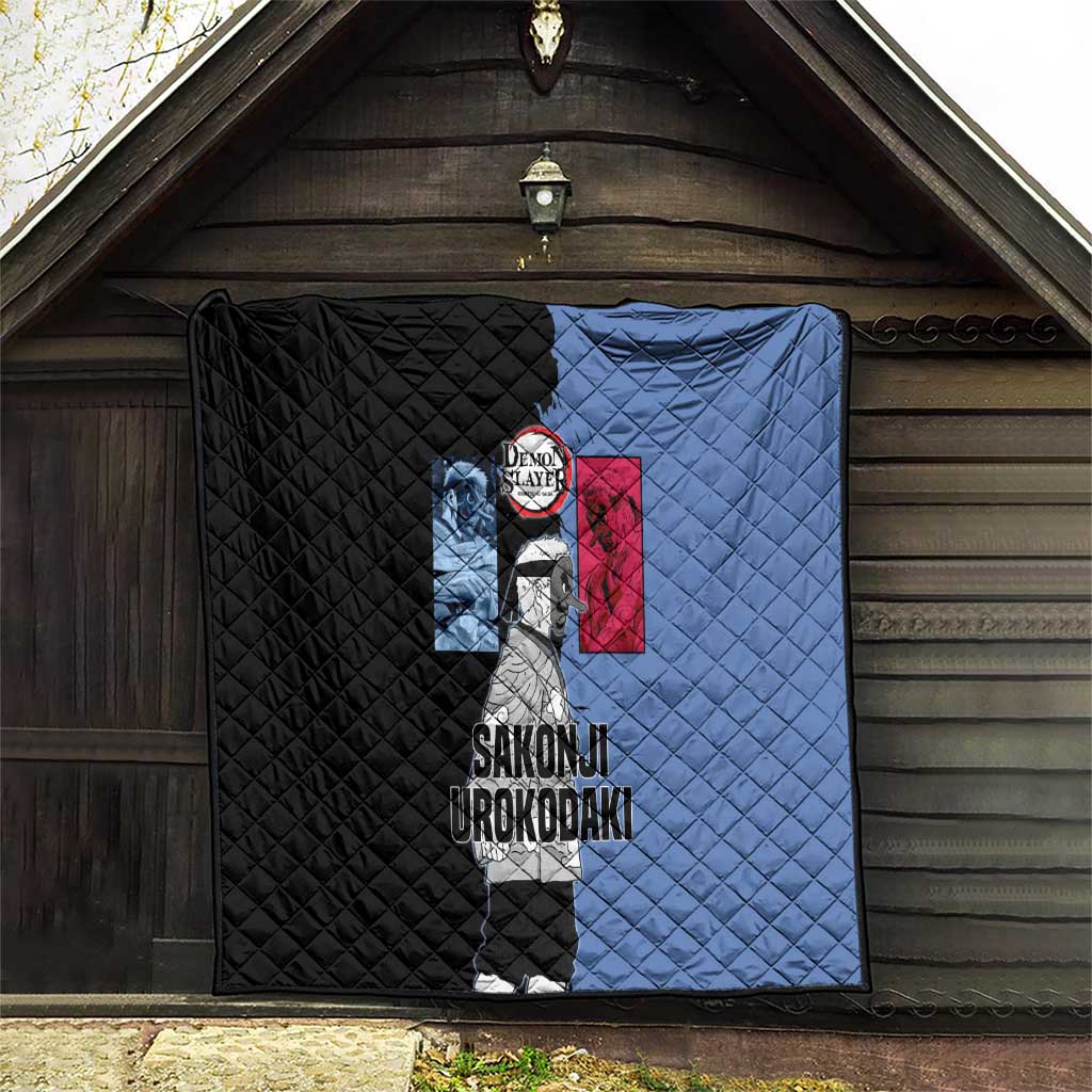 Sakonji Urokodaki from Demon Slayer Quilt with Blue and Black Split Background and Cloud Kimono Water Style Manga Design - The Mazicc