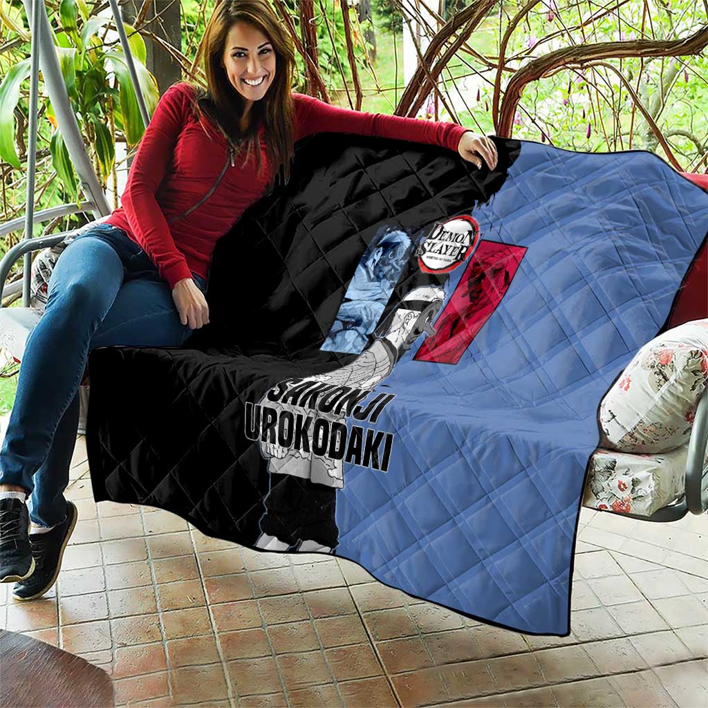Sakonji Urokodaki from Demon Slayer Quilt with Blue and Black Split Background and Cloud Kimono Water Style Manga Design - The Mazicc