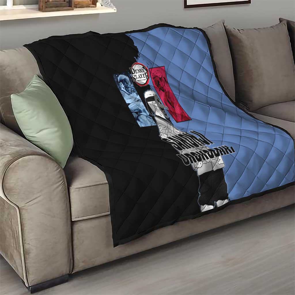 Sakonji Urokodaki from Demon Slayer Quilt with Blue and Black Split Background and Cloud Kimono Water Style Manga Design - The Mazicc
