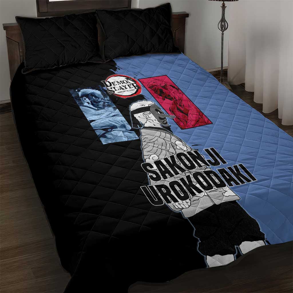 Sakonji Urokodaki from Demon Slayer Quilt Bed Set with Blue and Black Split Background and Cloud Kimono Water Style Manga Design - The Mazicc