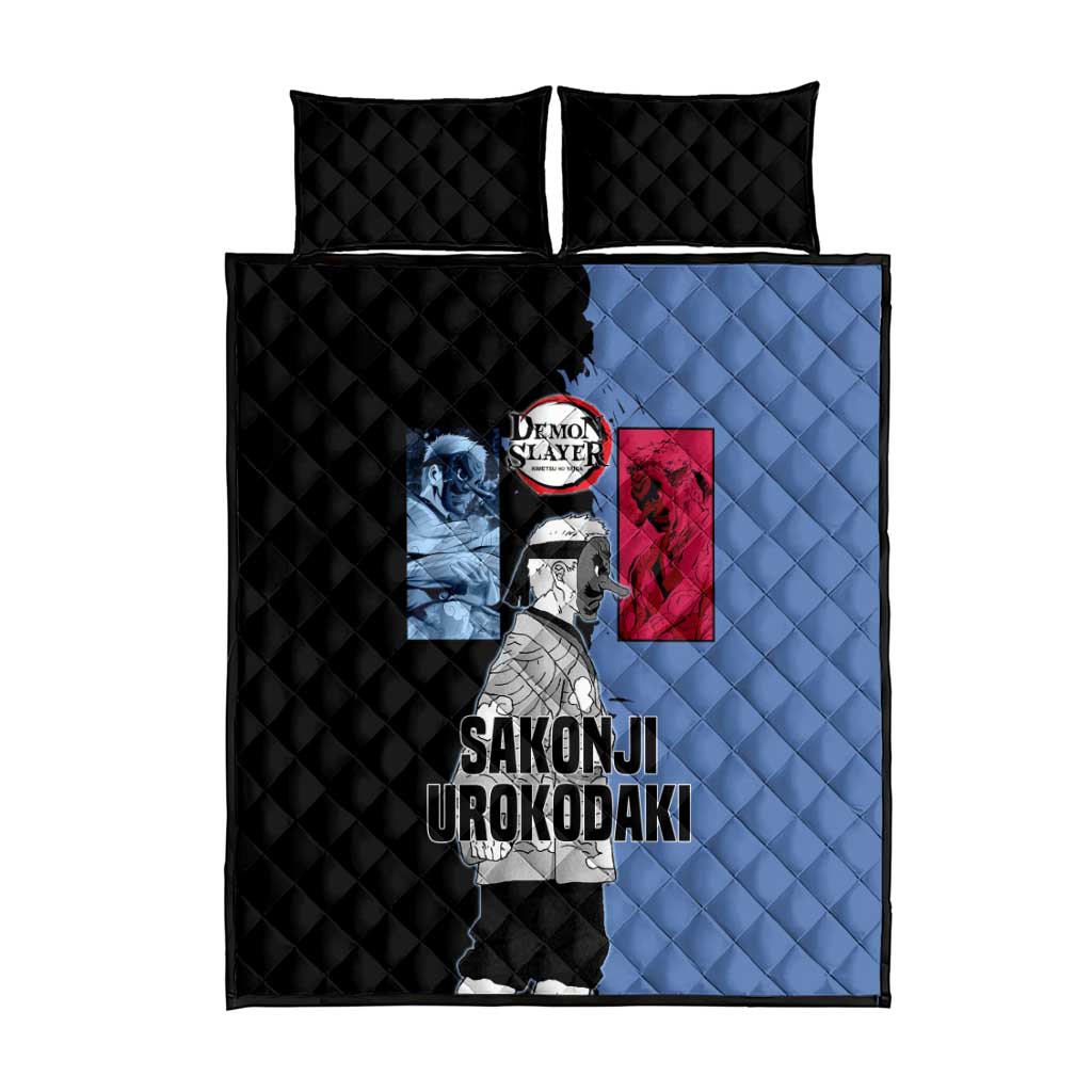 Sakonji Urokodaki from Demon Slayer Quilt Bed Set with Blue and Black Split Background and Cloud Kimono Water Style Manga Design - The Mazicc