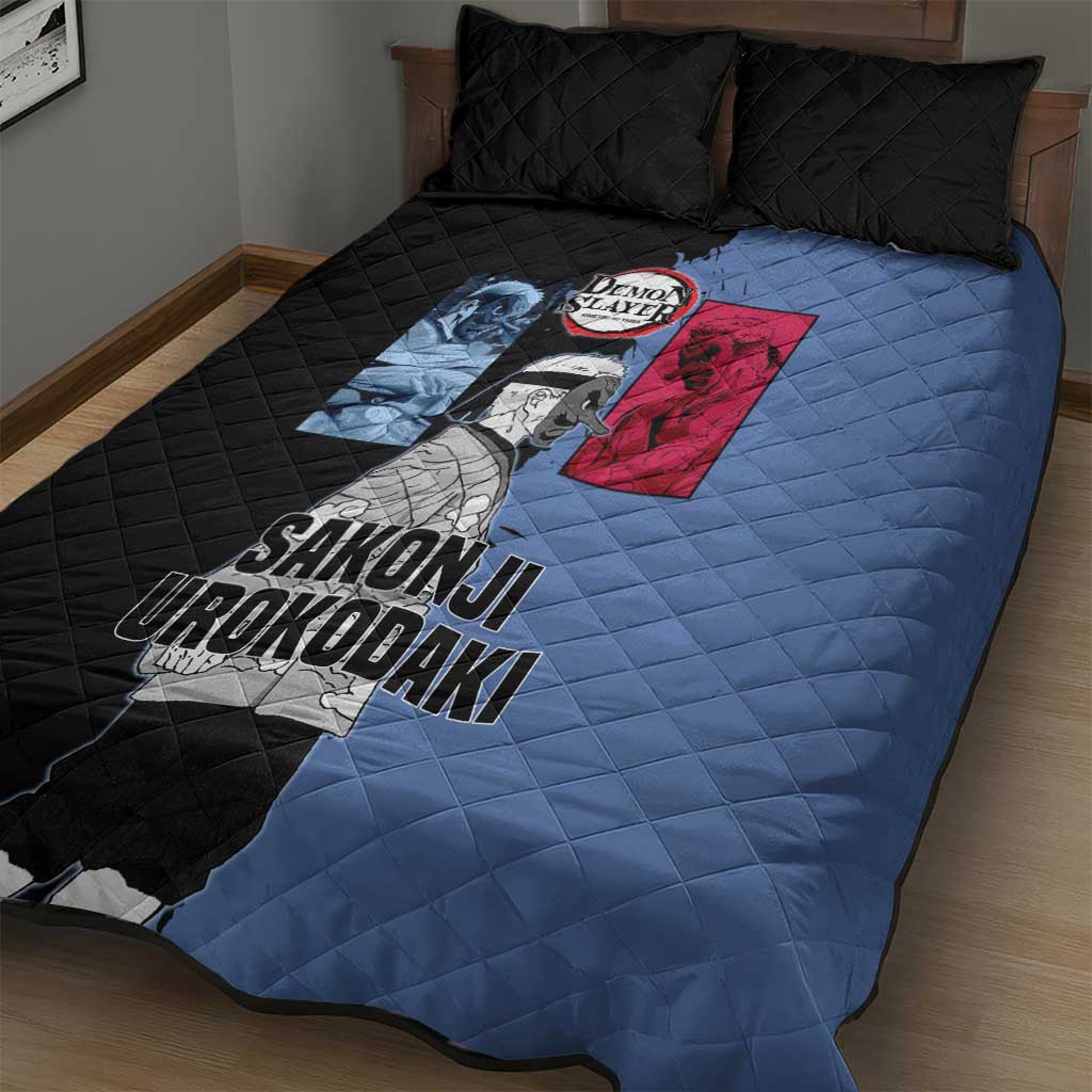 Sakonji Urokodaki from Demon Slayer Quilt Bed Set with Blue and Black Split Background and Cloud Kimono Water Style Manga Design - The Mazicc