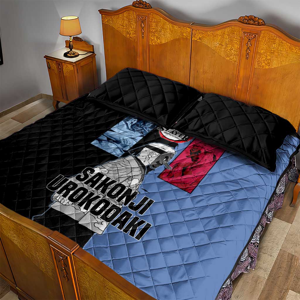 Sakonji Urokodaki from Demon Slayer Quilt Bed Set with Blue and Black Split Background and Cloud Kimono Water Style Manga Design - The Mazicc