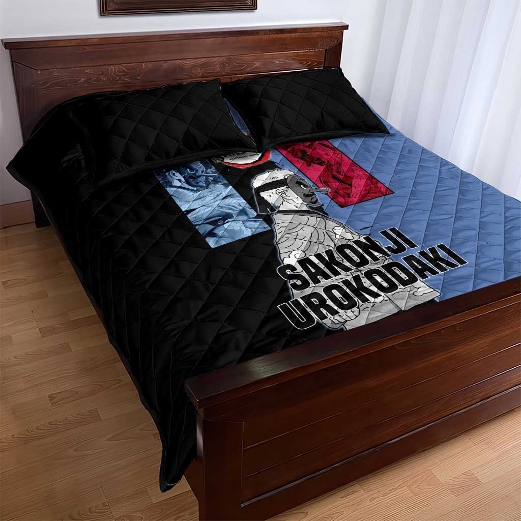 Sakonji Urokodaki from Demon Slayer Quilt Bed Set with Blue and Black Split Background and Cloud Kimono Water Style Manga Design - The Mazicc