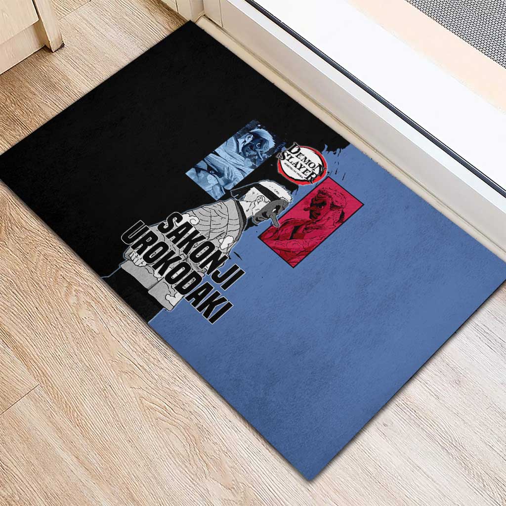Sakonji Urokodaki from Demon Slayer Rubber Doormat with Blue and Black Split Background and Cloud Kimono Water Style Manga Design - The Mazicc