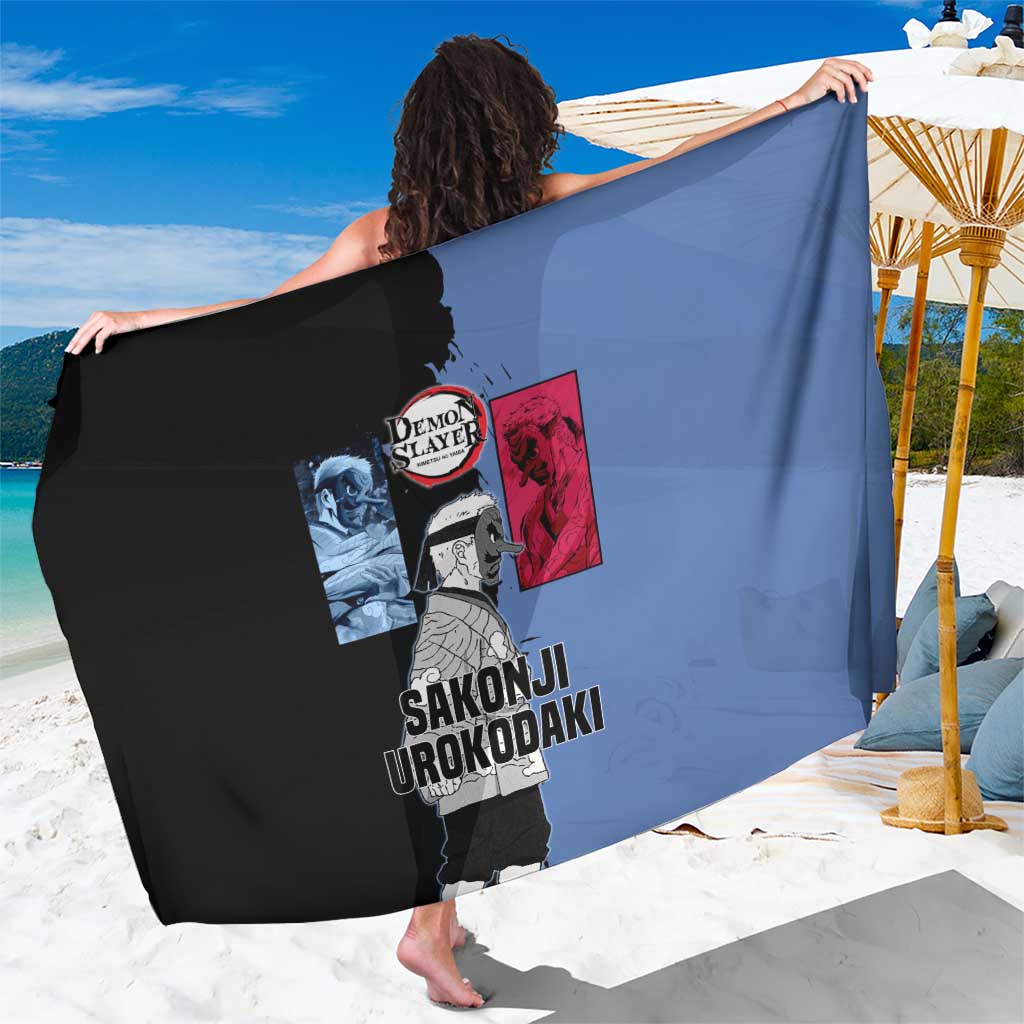 Sakonji Urokodaki from Demon Slayer Sarong with Blue and Black Split Background and Cloud Kimono Water Style Manga Design - The Mazicc