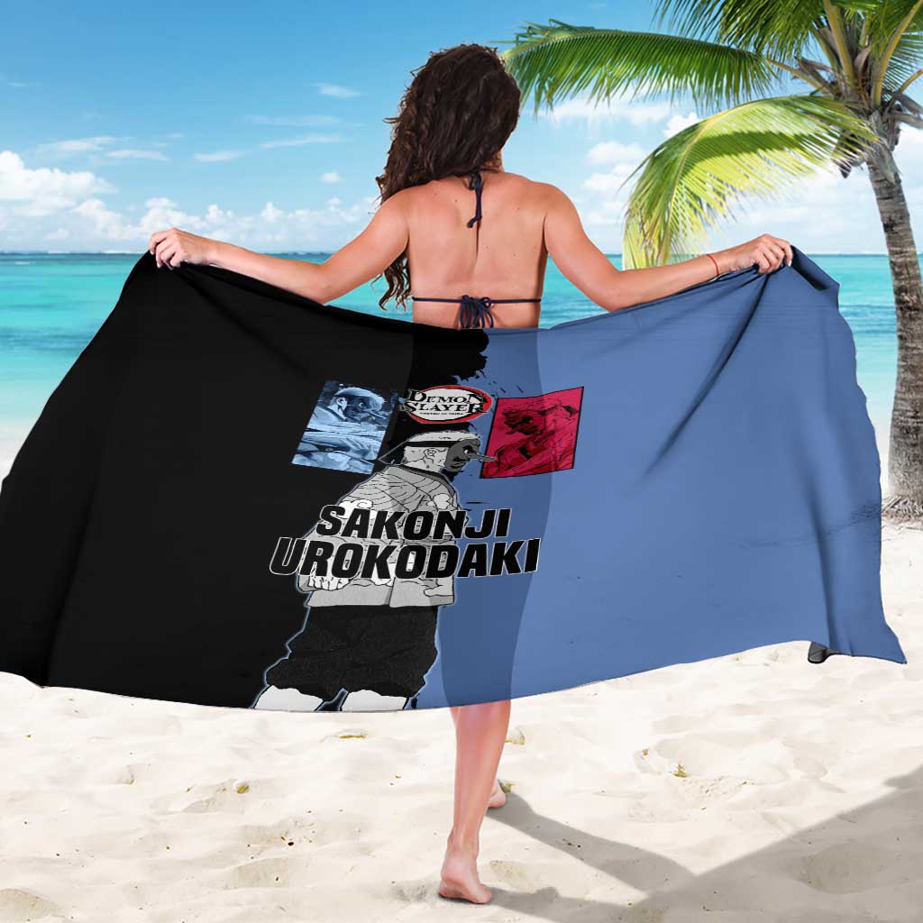 Sakonji Urokodaki from Demon Slayer Sarong with Blue and Black Split Background and Cloud Kimono Water Style Manga Design - The Mazicc