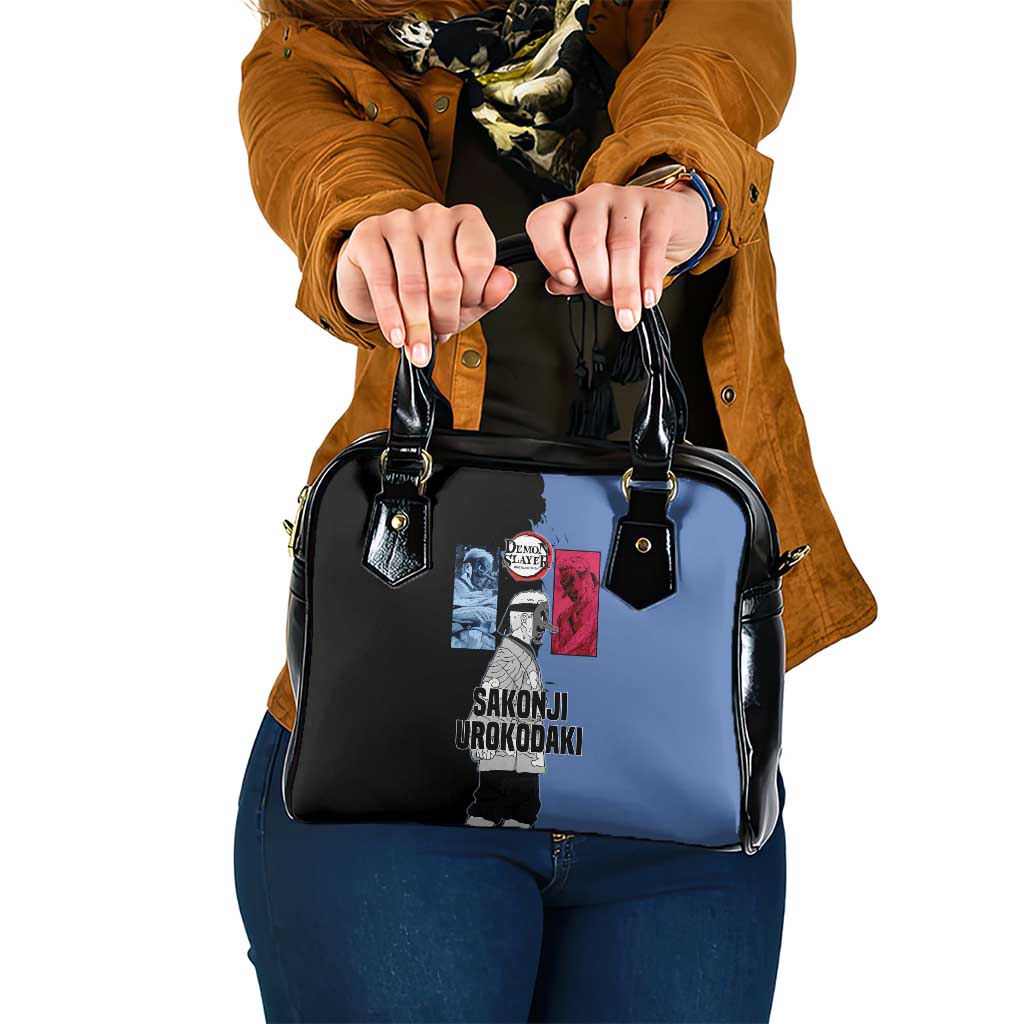 Sakonji Urokodaki from Demon Slayer Shoulder Handbag with Blue and Black Split Background and Cloud Kimono Water Style Manga Design - The Mazicc