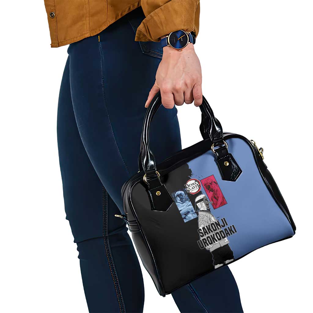 Sakonji Urokodaki from Demon Slayer Shoulder Handbag with Blue and Black Split Background and Cloud Kimono Water Style Manga Design - The Mazicc