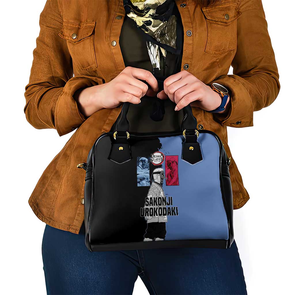 Sakonji Urokodaki from Demon Slayer Shoulder Handbag with Blue and Black Split Background and Cloud Kimono Water Style Manga Design - The Mazicc