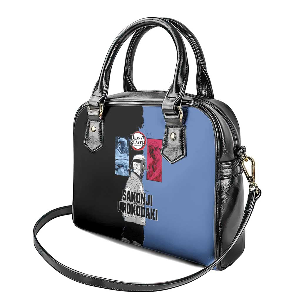 Sakonji Urokodaki from Demon Slayer Shoulder Handbag with Blue and Black Split Background and Cloud Kimono Water Style Manga Design - The Mazicc