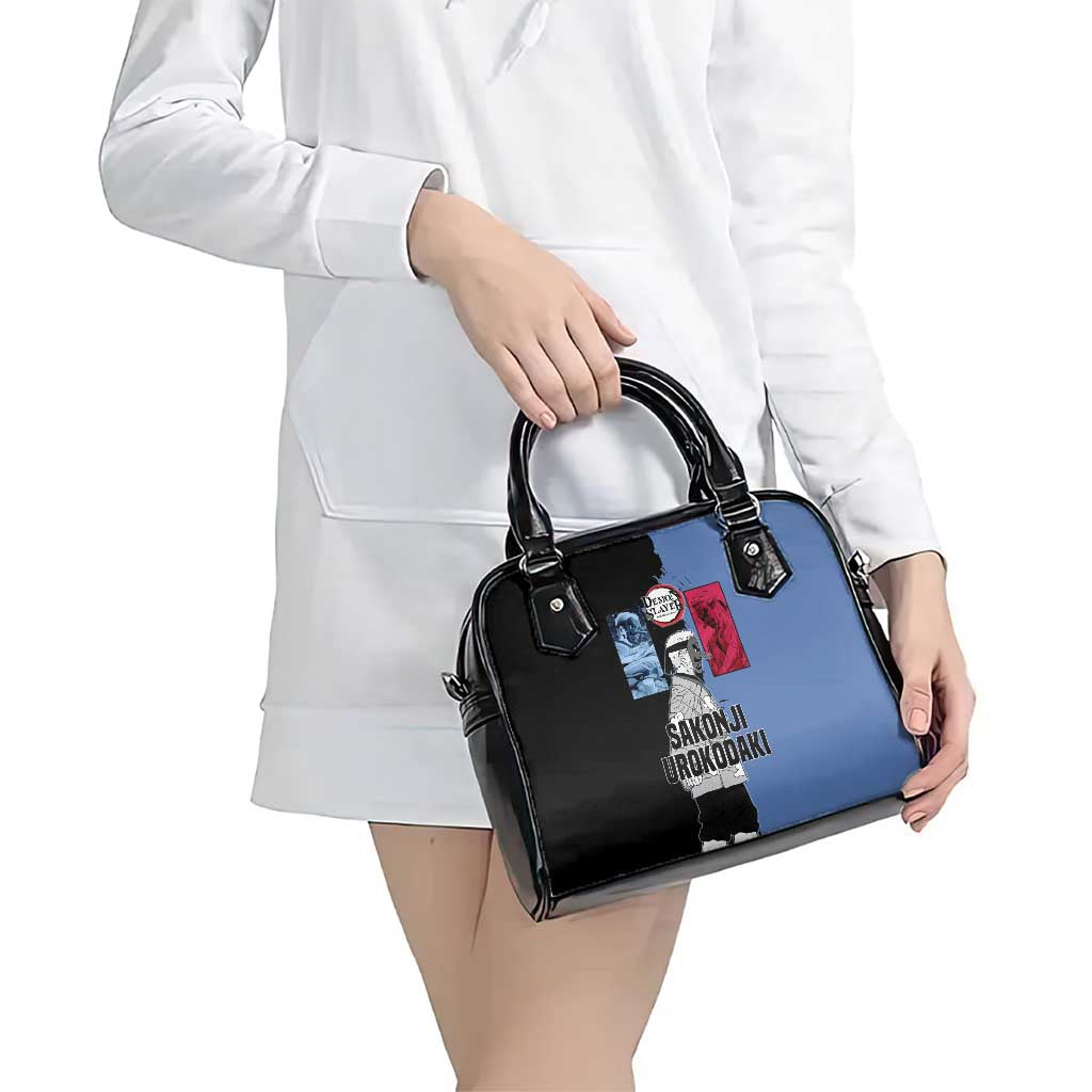 Sakonji Urokodaki from Demon Slayer Shoulder Handbag with Blue and Black Split Background and Cloud Kimono Water Style Manga Design - The Mazicc