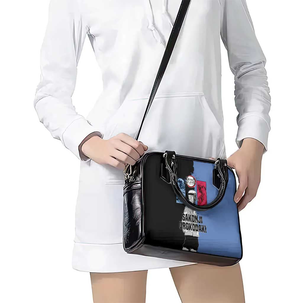 Sakonji Urokodaki from Demon Slayer Shoulder Handbag with Blue and Black Split Background and Cloud Kimono Water Style Manga Design - The Mazicc
